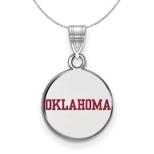 Sterling Silver U of Oklahoma Small Enamel Disc Pendant Necklace, 24in